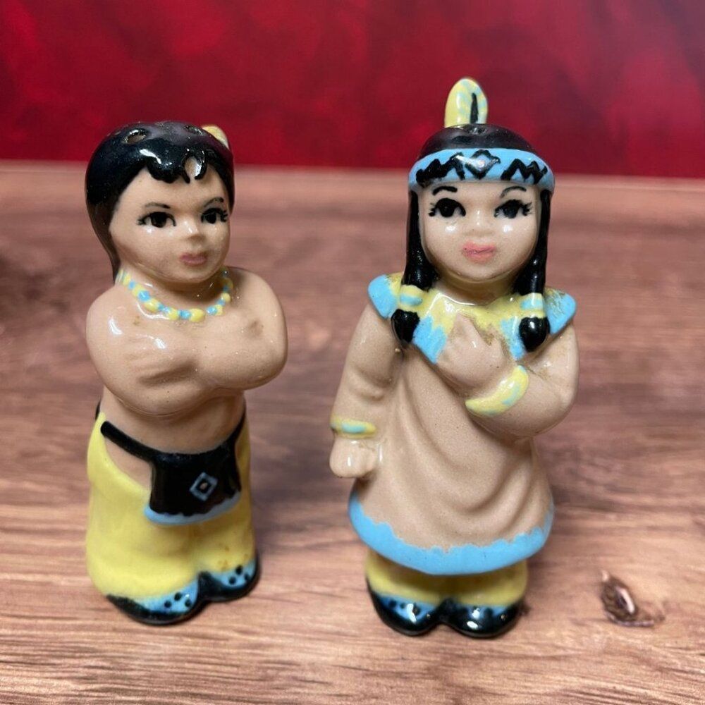 Vintage 1940s "Wee Indians" Salt & Pepper Shakers - Ceramic Arts Studio. Rare